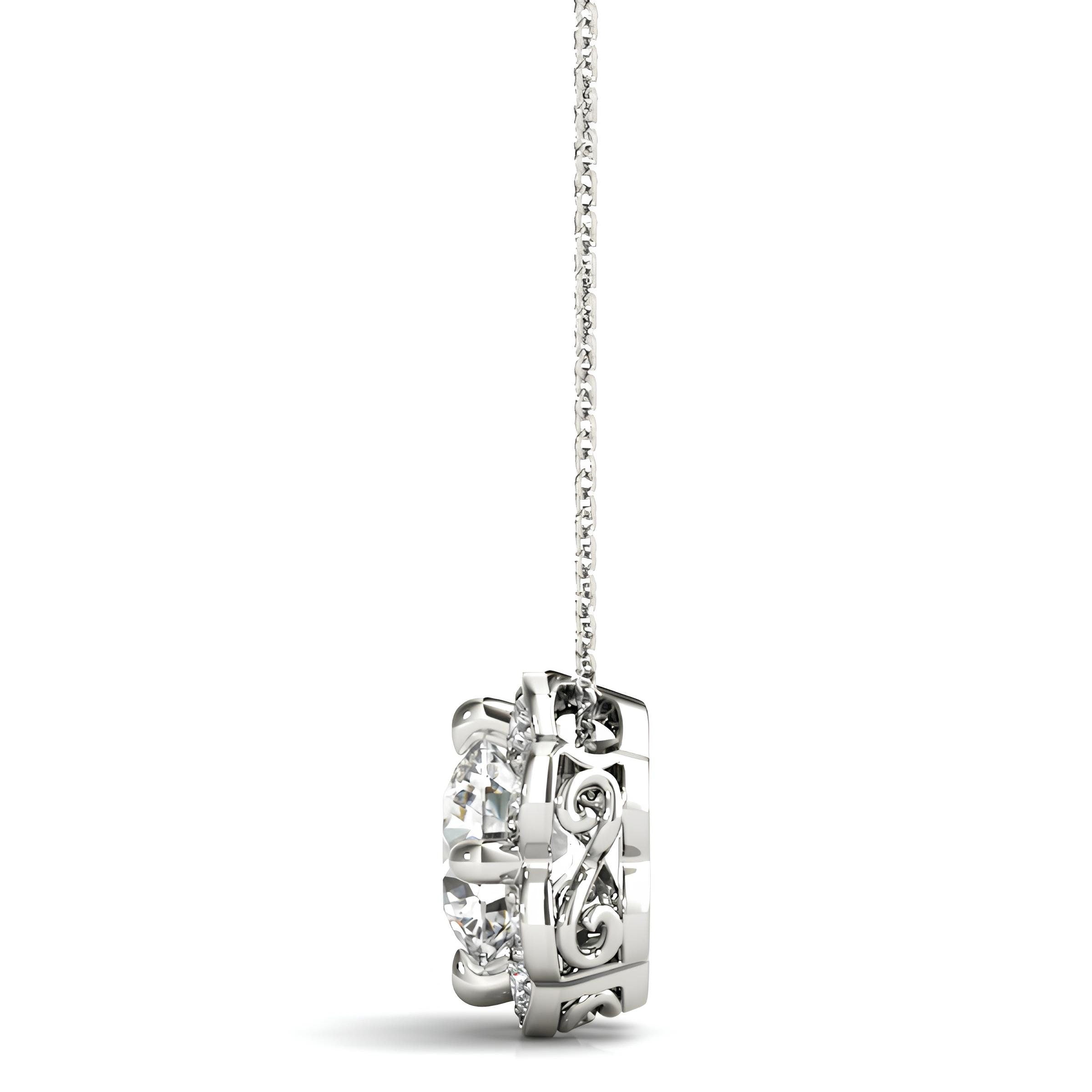1.00 Carat EF VS/SI Lab Grown Round Diamond Floral Halo Pendant Necklace IGI Certified Diamond in 14K Gold